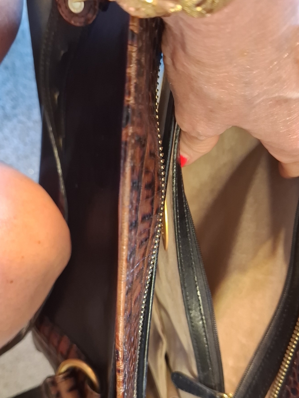 BRAHMIN Black Satchel with Brown Croc-Embossed Trim and Gold Hardware - Picture 9 of 9